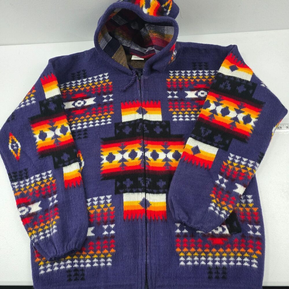 CAMPTEX Wool Sweater Aztec western full zip womens‎ Large purple 4853 Navajo